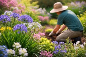 jardinier-chapeau-agapanthes-fleurs-printemps