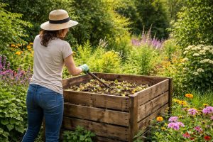 jardin-verdoyant-composteur-personne-jardinage