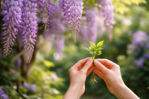 jardin-glycine-fleurs-violettes-mains